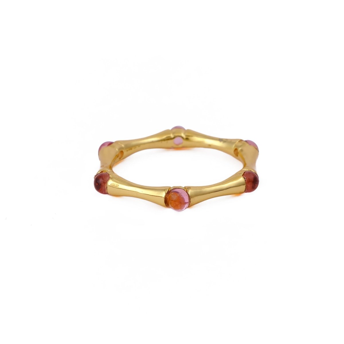 Round Shape Opal Gemstone Eternity Statement Ring, Gold Plated Brass Jewelry CR - 1023