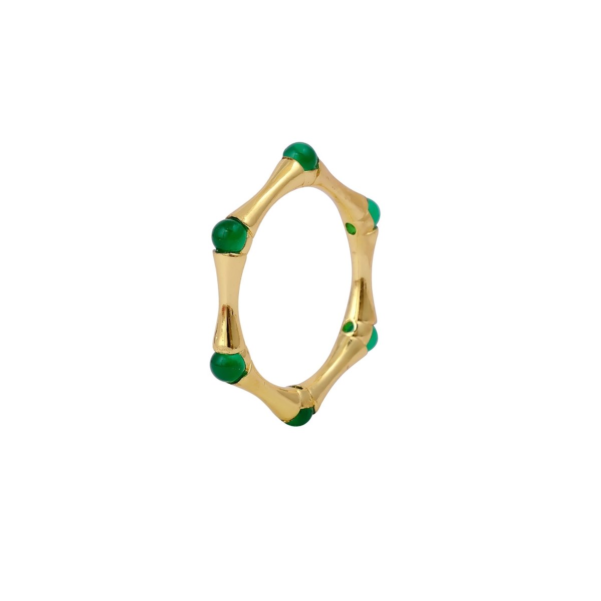 Round Shape Opal Gemstone Eternity Statement Ring, Gold Plated Brass Jewelry CR - 1023