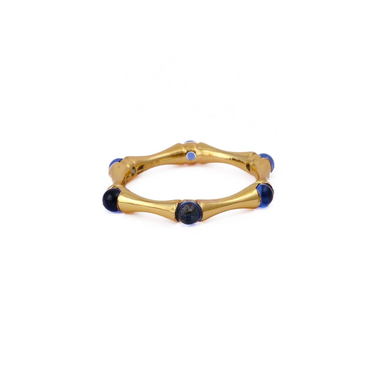 Round Shape Opal Gemstone Eternity Statement Ring, Gold Plated Brass Jewelry CR - 1023