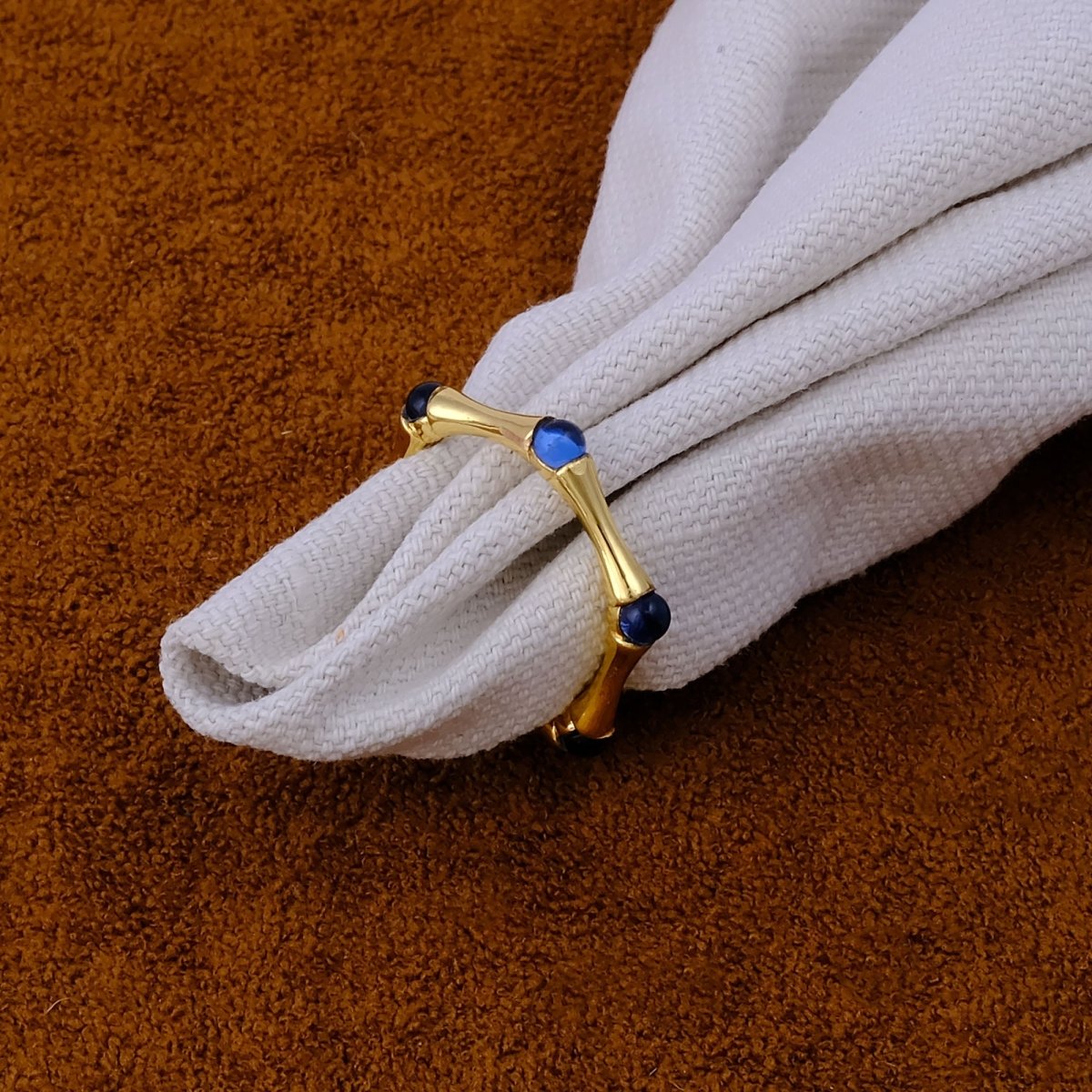 Round Shape Opal Gemstone Eternity Statement Ring, Gold Plated Brass Jewelry CR - 1023