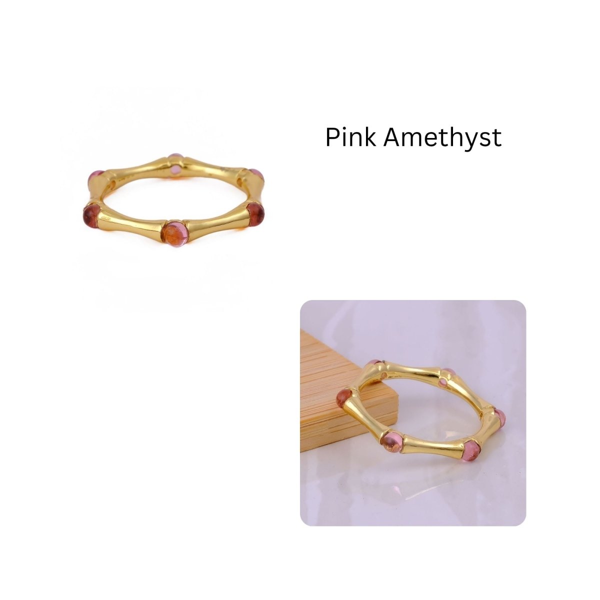 Round Shape Opal Gemstone Eternity Statement Ring, Gold Plated Brass Jewelry CR - 1023