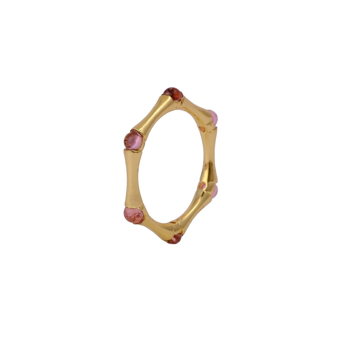 Round Shape Opal Gemstone Eternity Statement Ring, Gold Plated Brass Jewelry CR - 1023