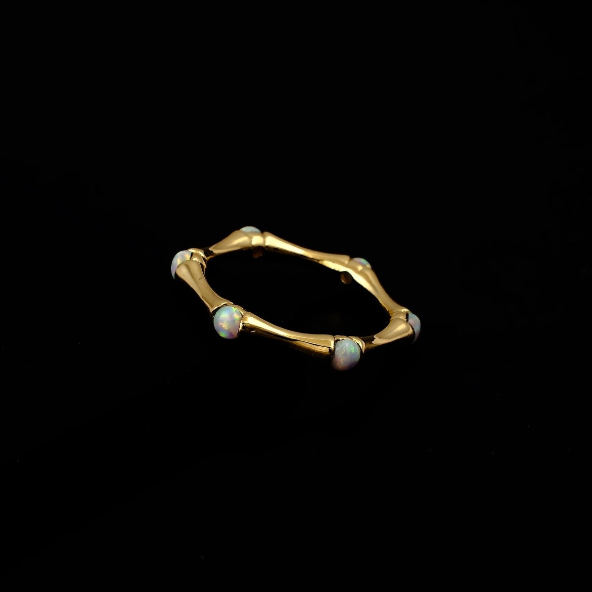 Round Shape Opal Gemstone Eternity Statement Ring, Gold Plated Brass Jewelry CR - 1023