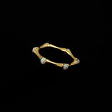 Round Shape Opal Gemstone Eternity Statement Ring, Gold Plated Brass Jewelry CR - 1023