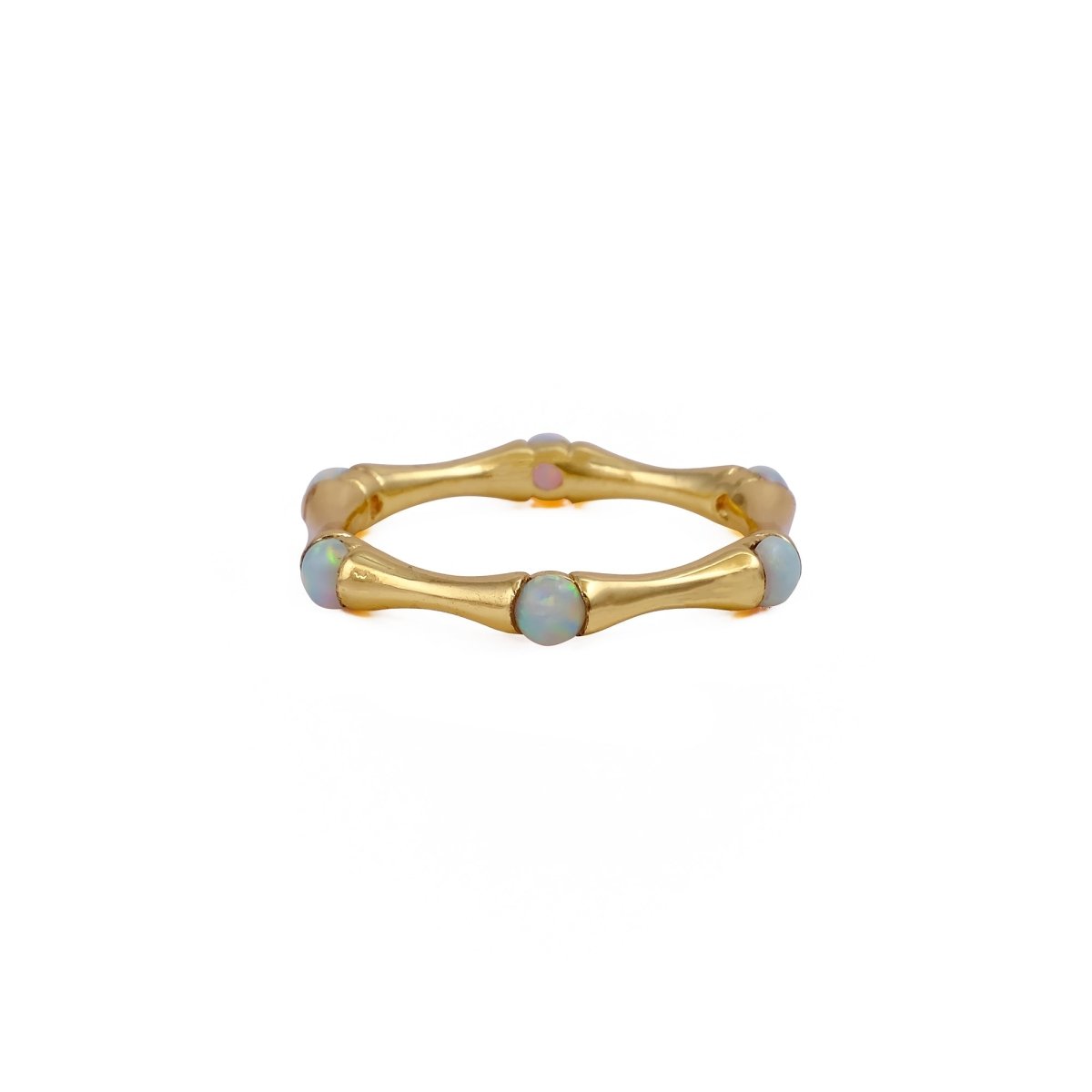 Round Shape Opal Gemstone Eternity Statement Ring, Gold Plated Brass Jewelry CR - 1023
