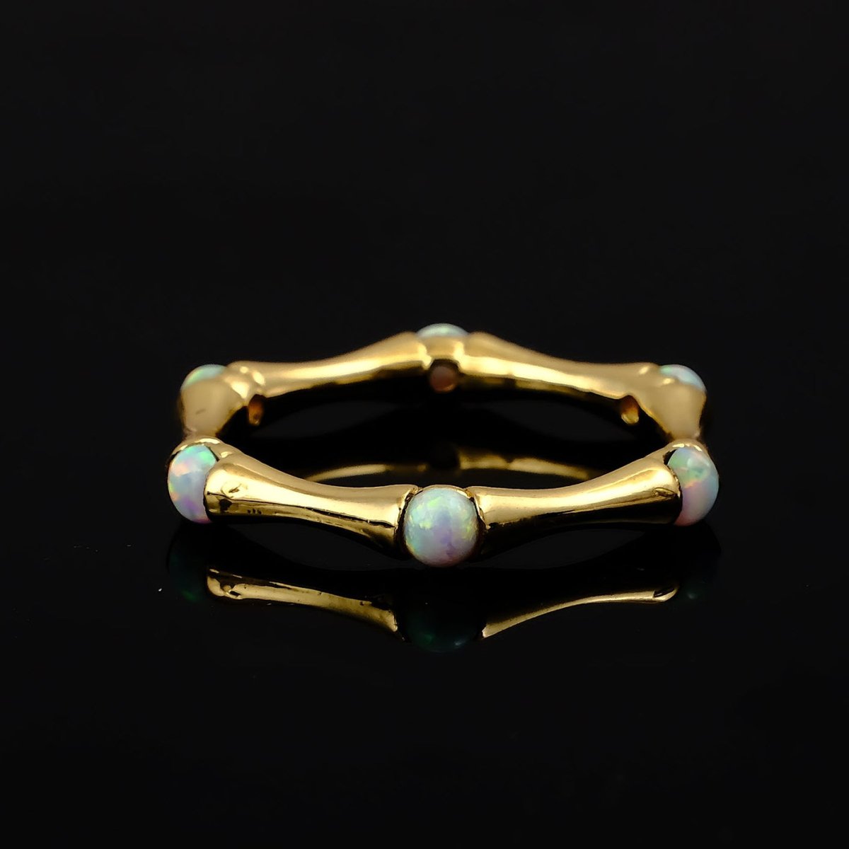 Round Shape Opal Gemstone Eternity Statement Ring, Gold Plated Brass Jewelry CR - 1023