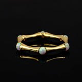 Round Shape Opal Gemstone Eternity Statement Ring, Gold Plated Brass Jewelry CR - 1023
