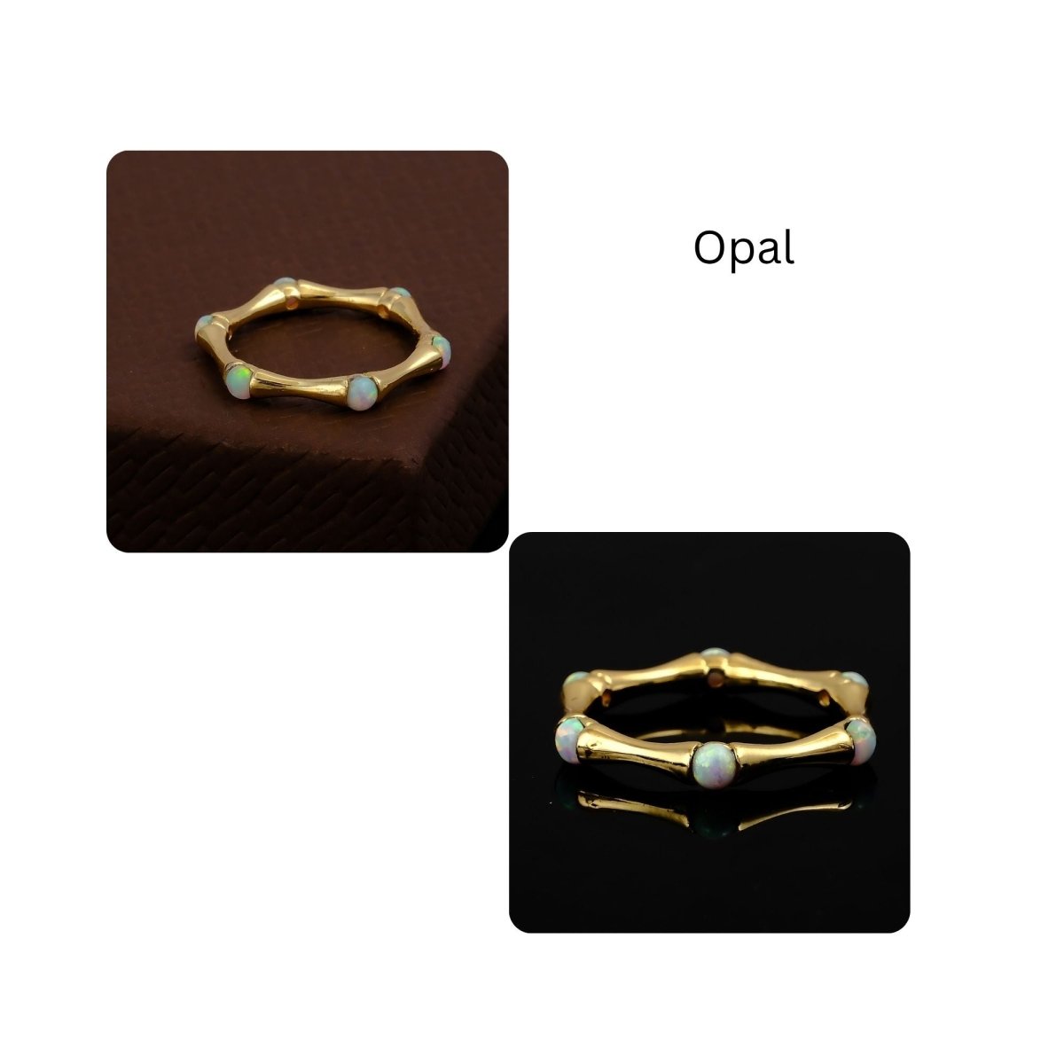 Round Shape Opal Gemstone Eternity Statement Ring, Gold Plated Brass Jewelry CR - 1023