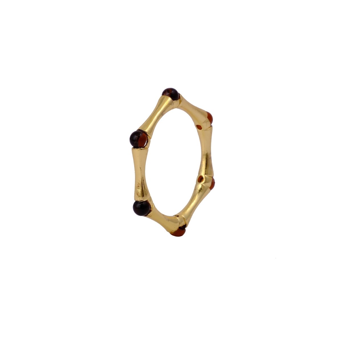 Round Shape Opal Gemstone Eternity Statement Ring, Gold Plated Brass Jewelry CR - 1023