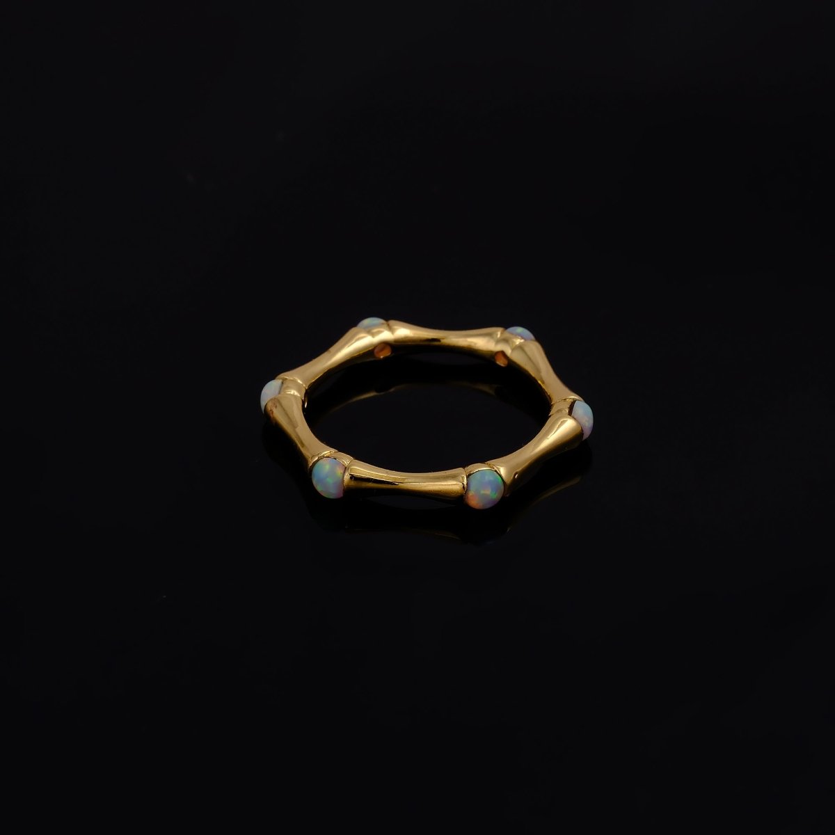 Round Shape Opal Gemstone Eternity Statement Ring, Gold Plated Brass Jewelry CR - 1023