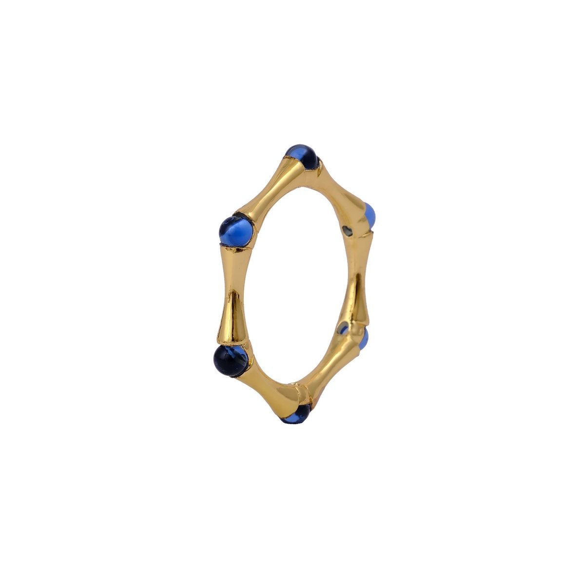 Round Shape Opal Gemstone Eternity Statement Ring, Gold Plated Brass Jewelry CR - 1023