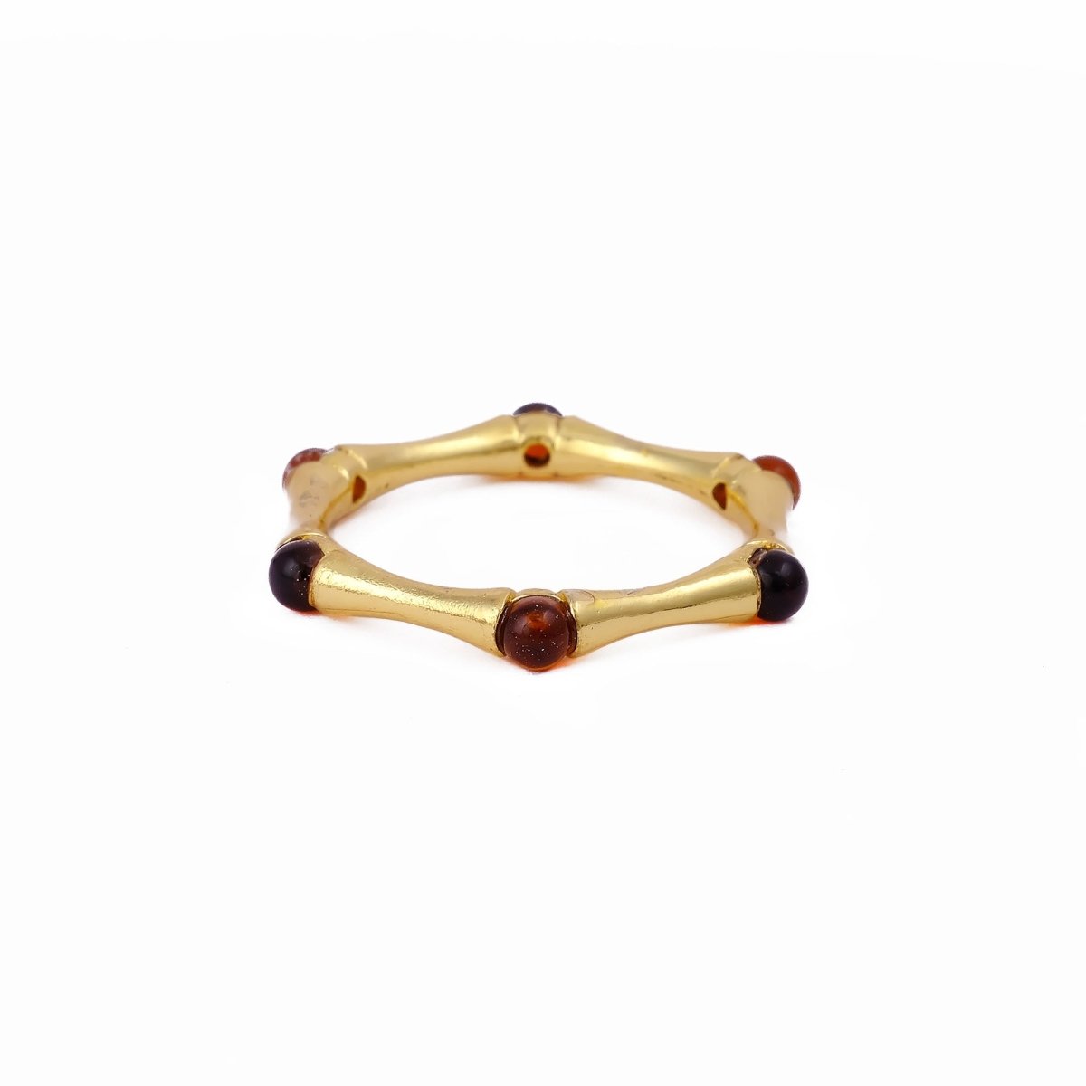 Round Shape Opal Gemstone Eternity Statement Ring, Gold Plated Brass Jewelry CR - 1023