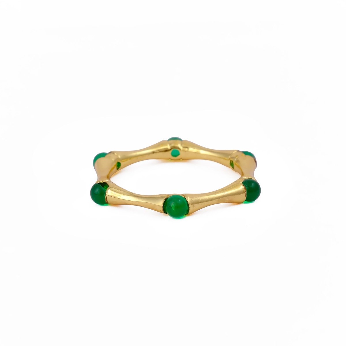 Round Shape Opal Gemstone Eternity Statement Ring, Gold Plated Brass Jewelry CR - 1023