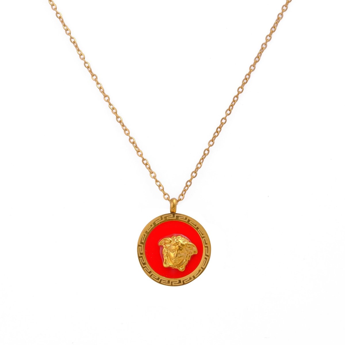 Royal Green Enamel Gold Plated Necklace Classic Medallion Necklace For Women