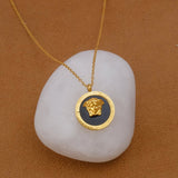 Royal Green Enamel Gold Plated Necklace Classic Medallion Necklace For Women