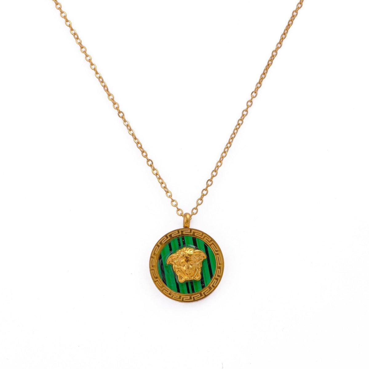 Royal Green Enamel Gold Plated Necklace Classic Medallion Necklace For Women
