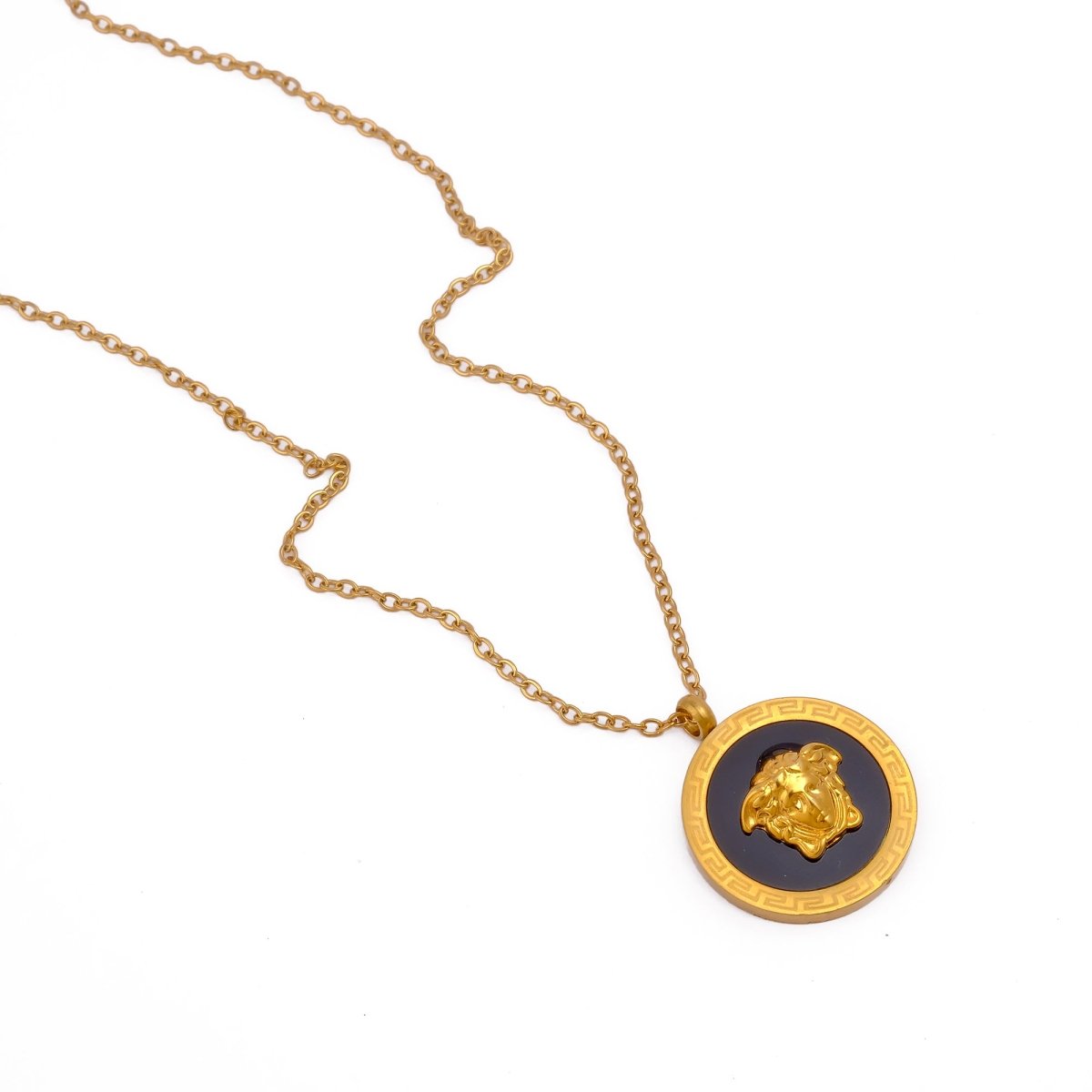 Royal Green Enamel Gold Plated Necklace Classic Medallion Necklace For Women