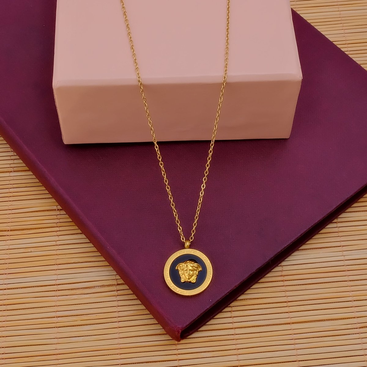 Royal Green Enamel Gold Plated Necklace Classic Medallion Necklace For Women