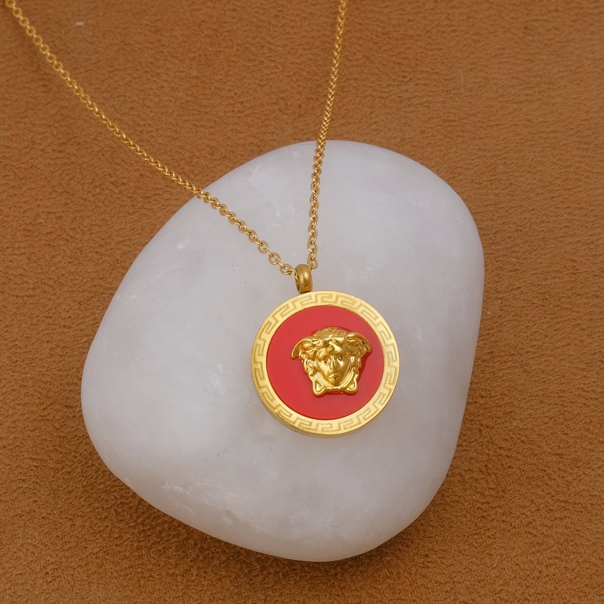 Royal Green Enamel Gold Plated Necklace Classic Medallion Necklace For Women