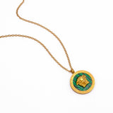Royal Green Enamel Gold Plated Necklace Classic Medallion Necklace For Women