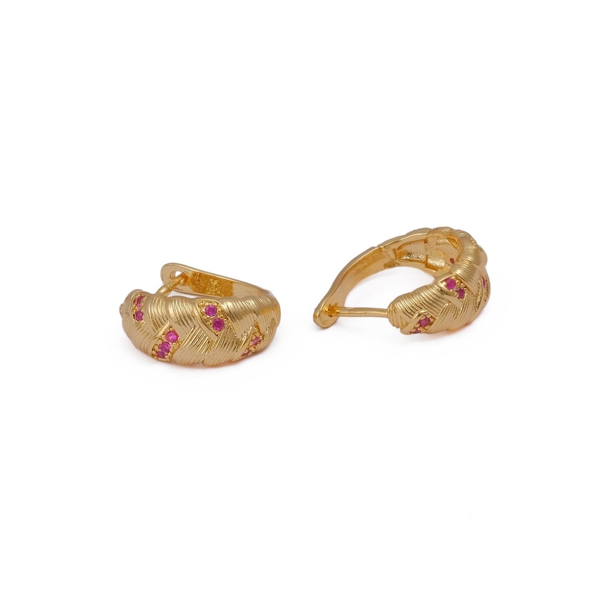 Ruby Gemstone Gold Plated Braided Hoop Huggie Earrings