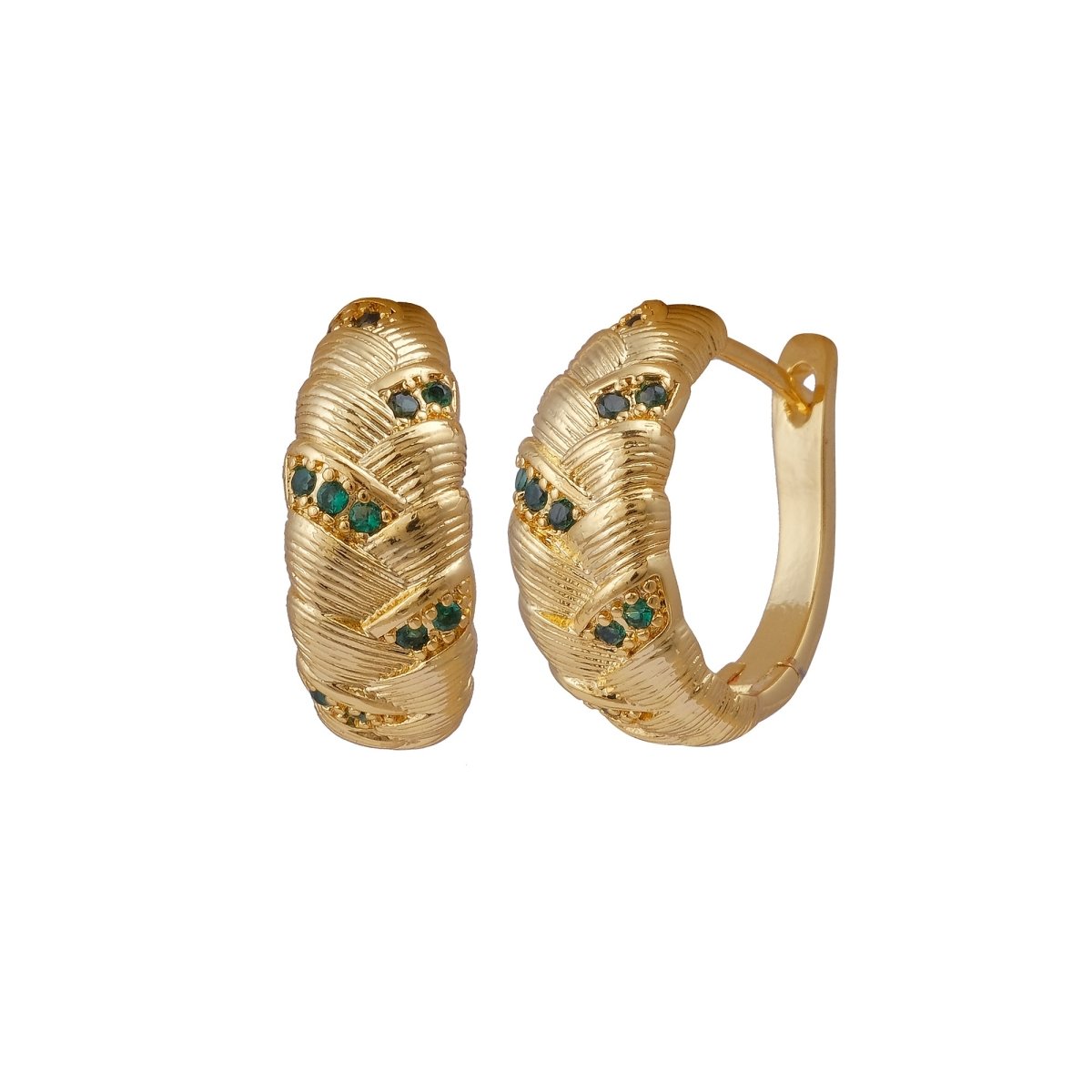 Ruby Gemstone Gold Plated Braided Hoop Huggie Earrings