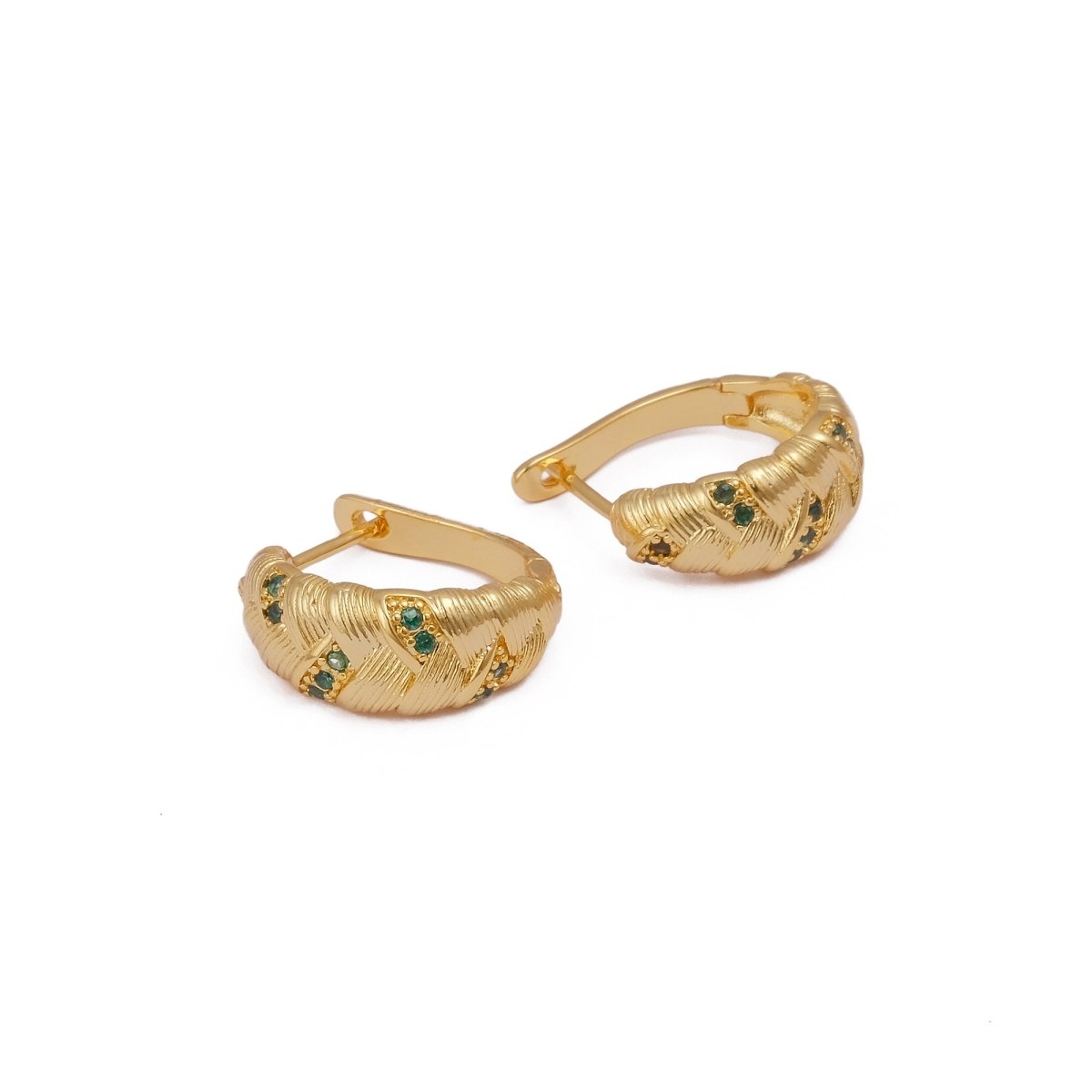 Ruby Gemstone Gold Plated Braided Hoop Huggie Earrings