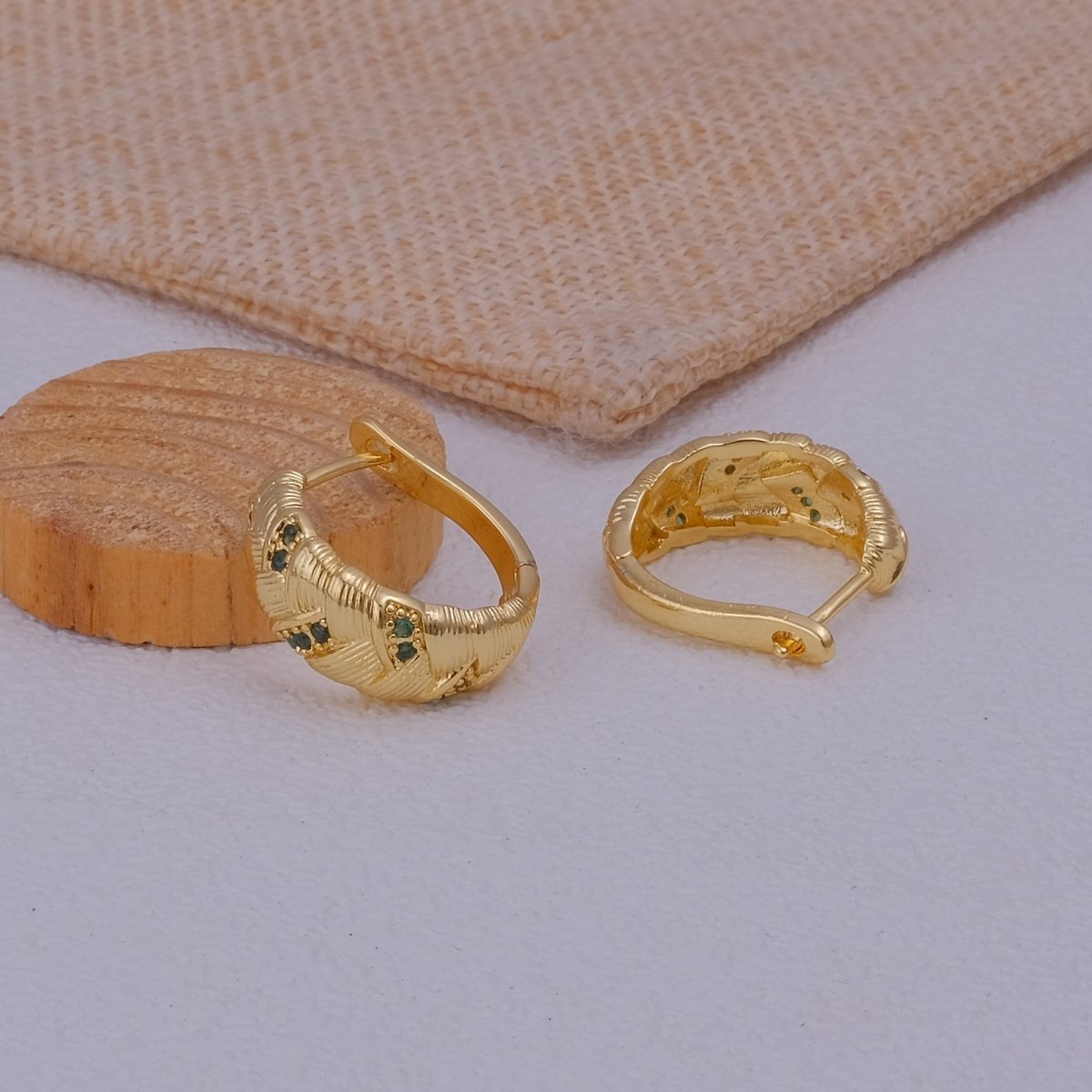 Ruby Gemstone Gold Plated Braided Hoop Huggie Earrings