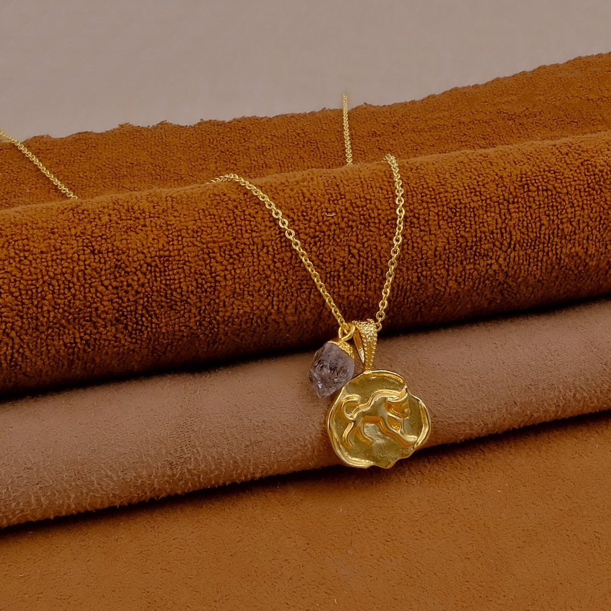 Ruby Gemstone Necklace Zodiac Sign Necklace Gold Plated Chain Necklace Herkimer diamond