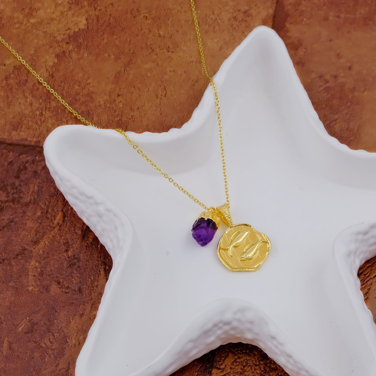 Ruby Gemstone Necklace Zodiac Sign Necklace Gold Plated Chain Necklace