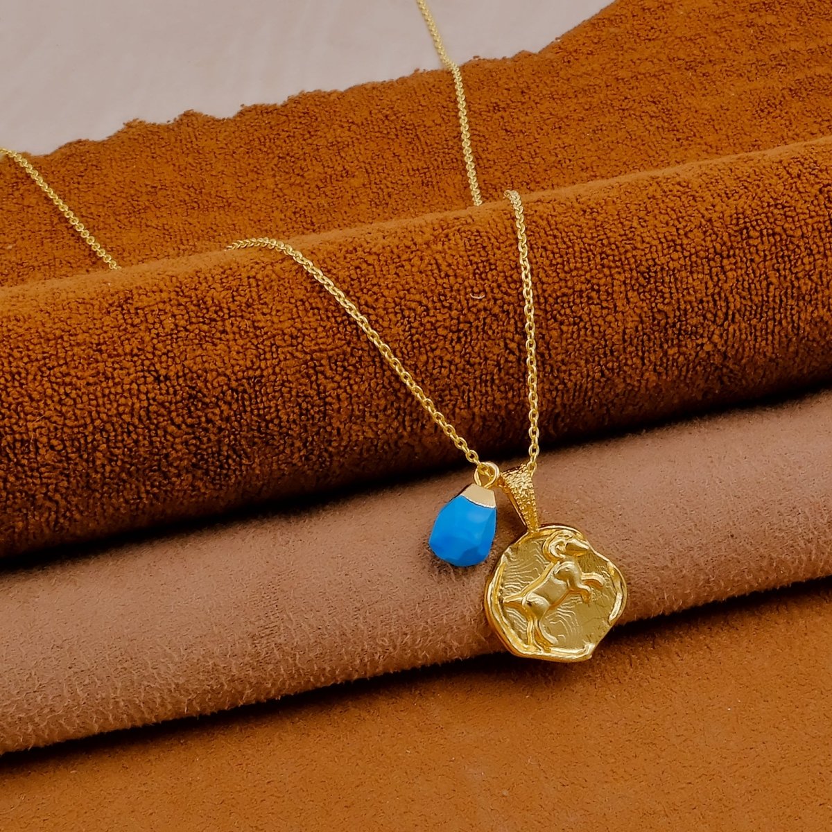Ruby Gemstone Necklace Zodiac Sign Necklace Gold Plated Chain Necklace