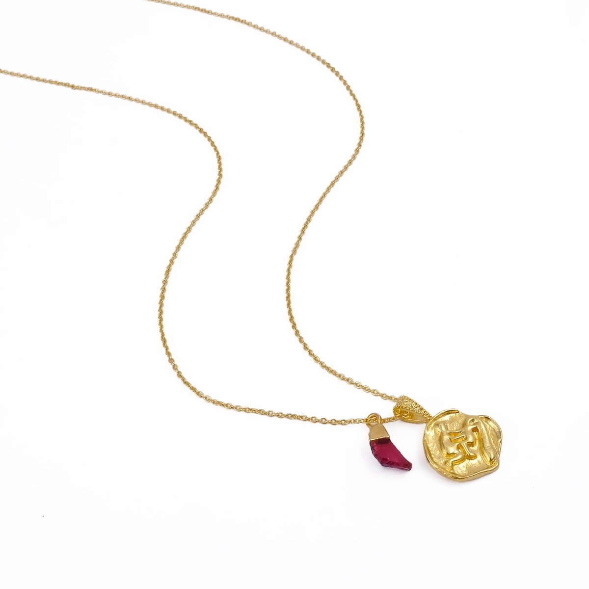 Ruby Gemstone Necklace Zodiac Sign Necklace Gold Plated Chain Necklace