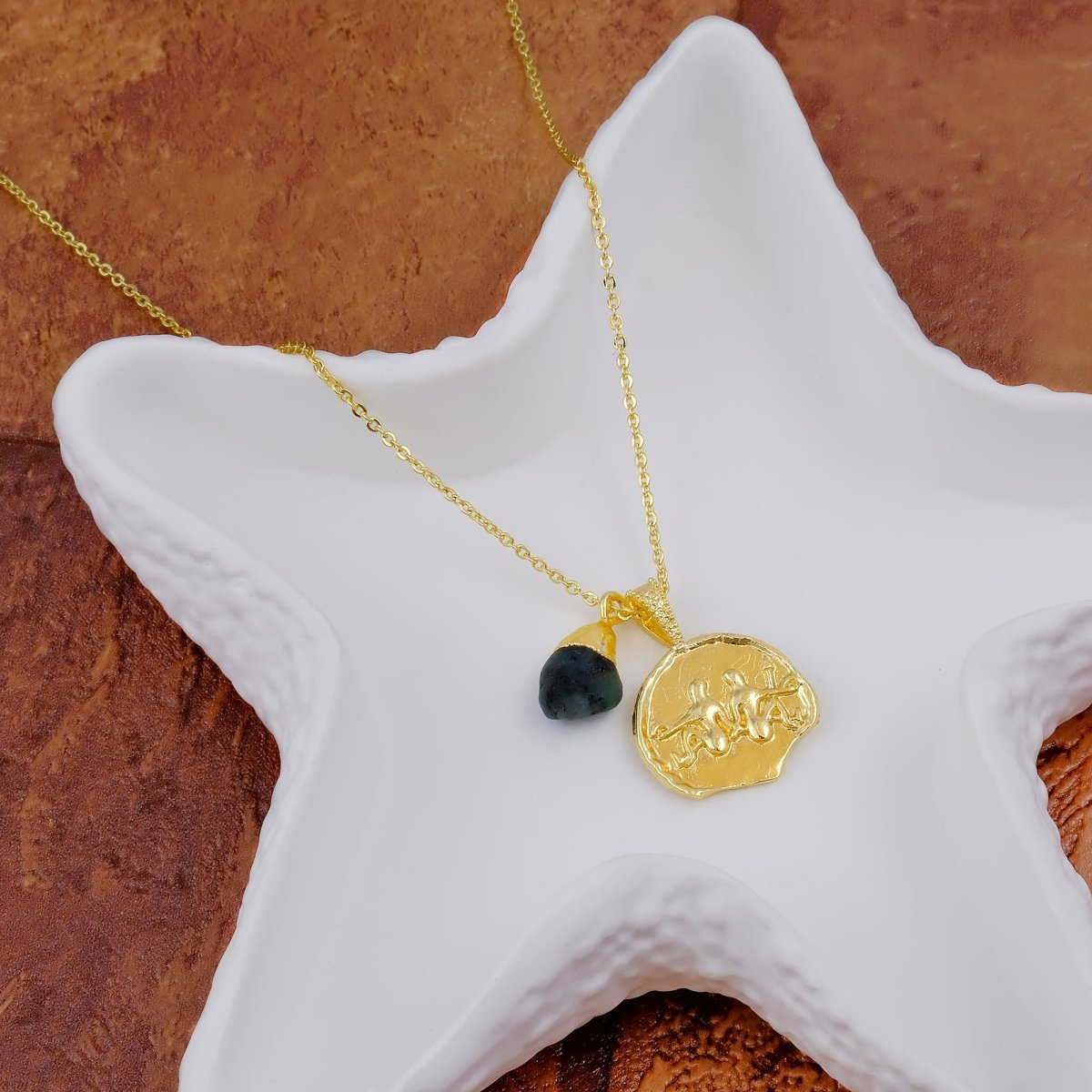 Ruby Gemstone Necklace Zodiac Sign Necklace Gold Plated Chain Necklace