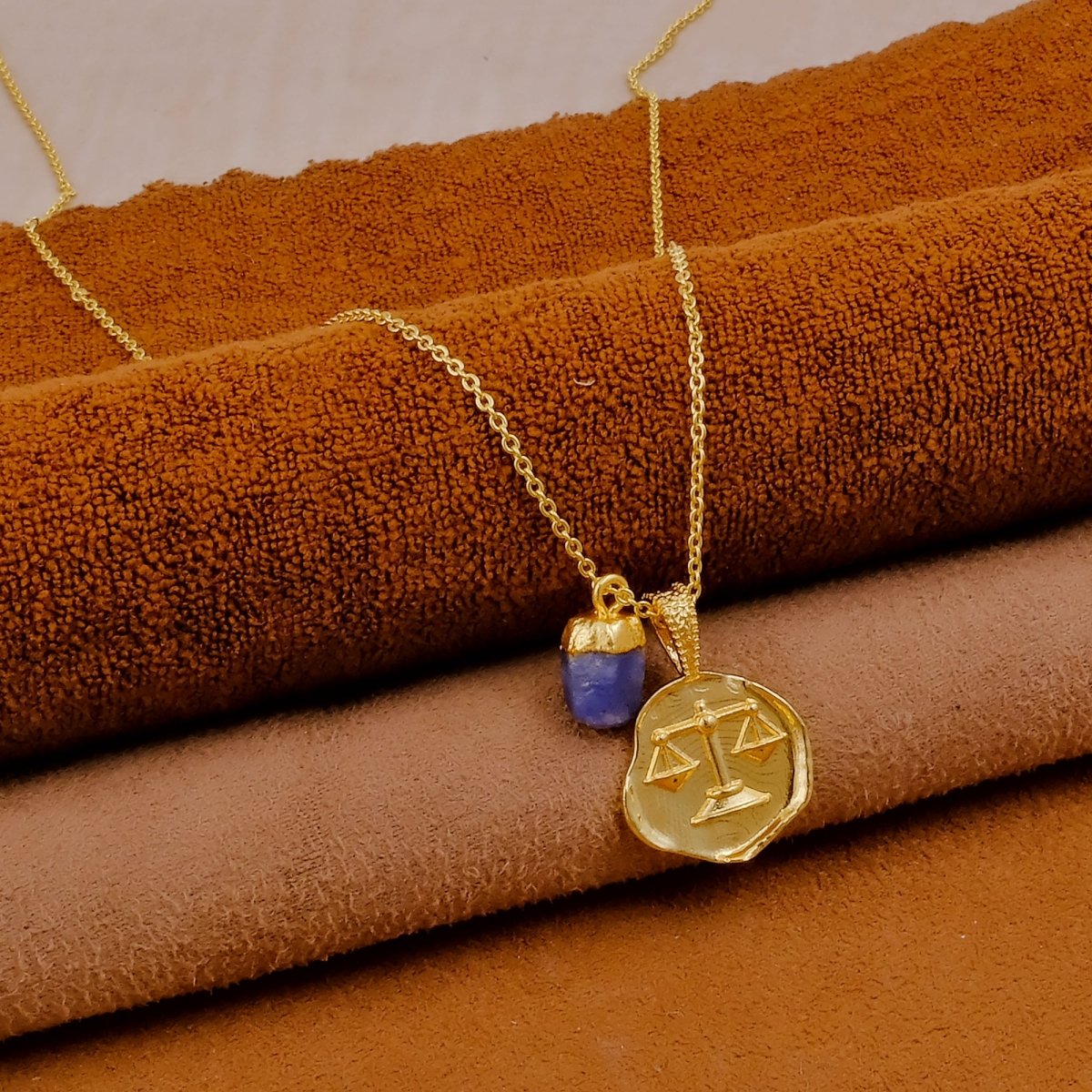 Ruby Gemstone Necklace Zodiac Sign Necklace Gold Plated Chain Necklace Sapphire