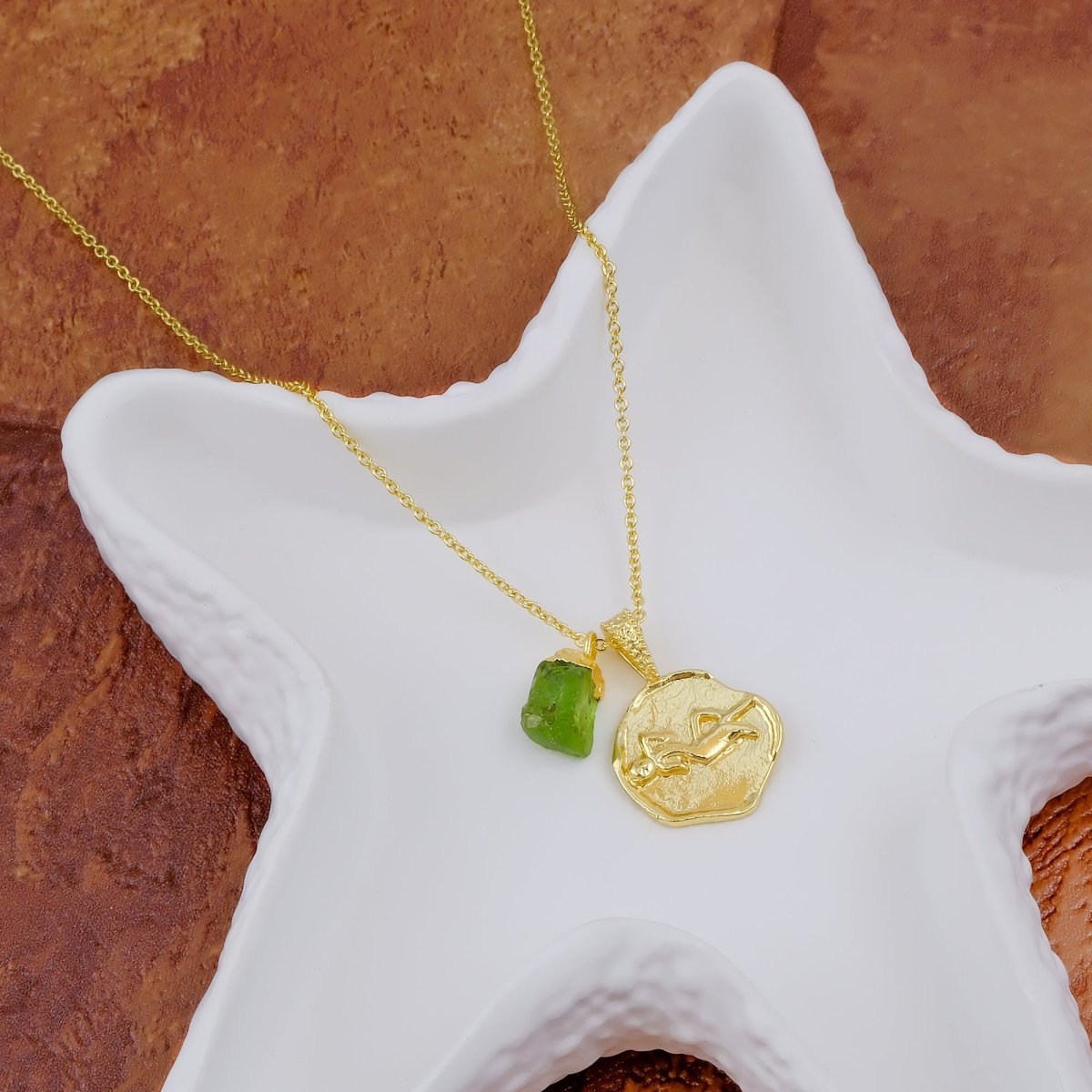 Ruby Gemstone Necklace Zodiac Sign Necklace Gold Plated Chain Necklace