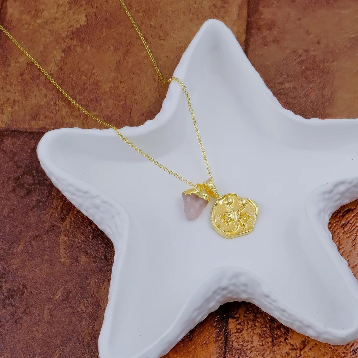Ruby Gemstone Necklace Zodiac Sign Necklace Gold Plated Chain Necklace