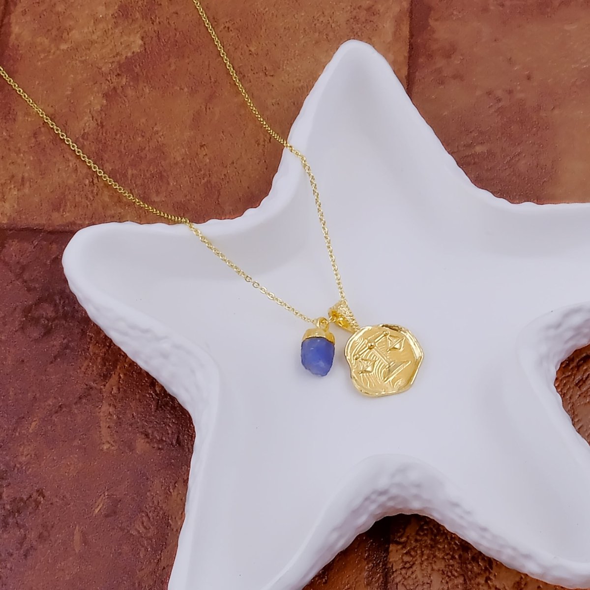 Ruby Gemstone Necklace Zodiac Sign Necklace Gold Plated Chain Necklace
