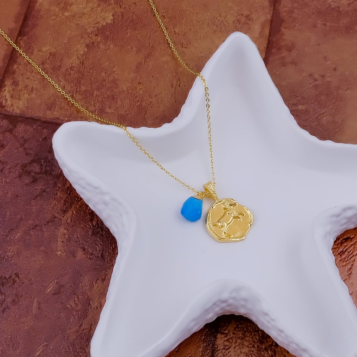 Ruby Gemstone Necklace Zodiac Sign Necklace Gold Plated Chain Necklace