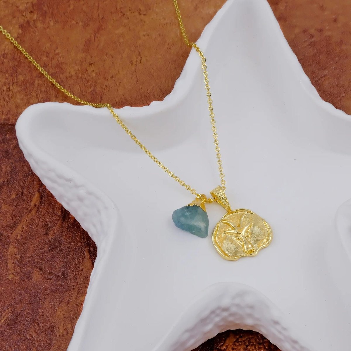 Ruby Gemstone Necklace Zodiac Sign Necklace Gold Plated Chain Necklace