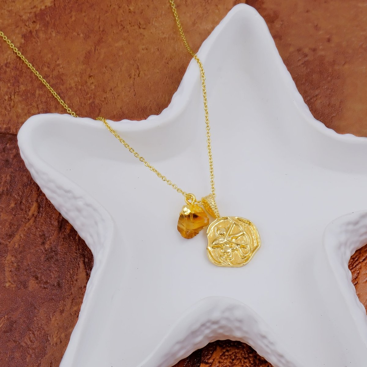 Ruby Gemstone Necklace Zodiac Sign Necklace Gold Plated Chain Necklace