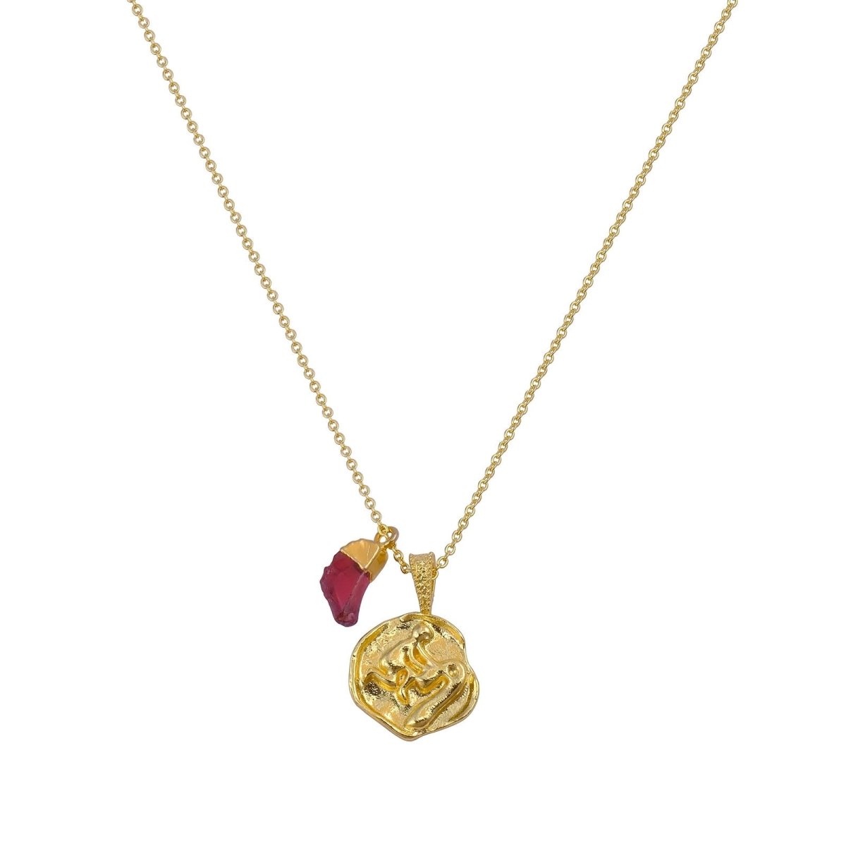 Ruby Gemstone Necklace Zodiac Sign Necklace Gold Plated Chain Necklace