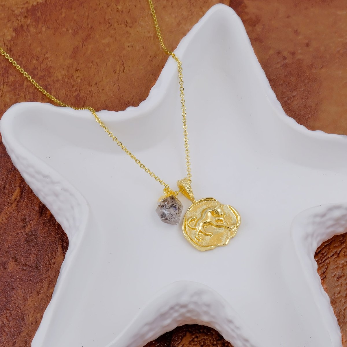 Ruby Gemstone Necklace Zodiac Sign Necklace Gold Plated Chain Necklace