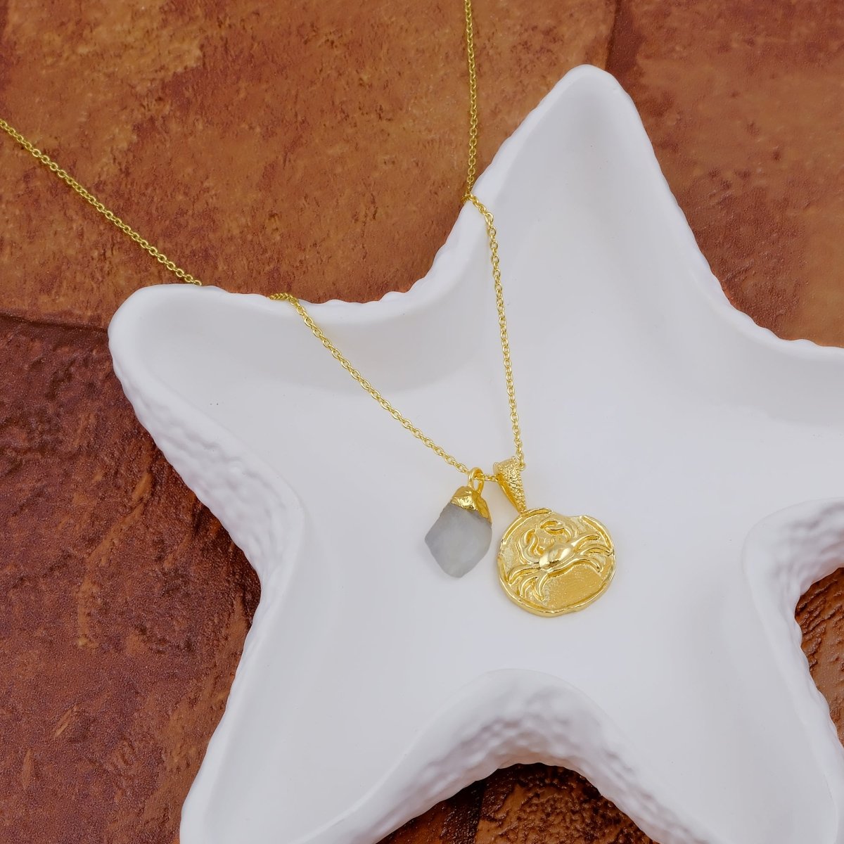 Ruby Gemstone Necklace Zodiac Sign Necklace Gold Plated Chain Necklace