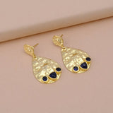 Sapphire Gemstone Earring Gold Hammered Textured, Modern Statement Teardrop Earrings , Studs Push Back, Dangle Drop Earrings, Women's Jewelery. S