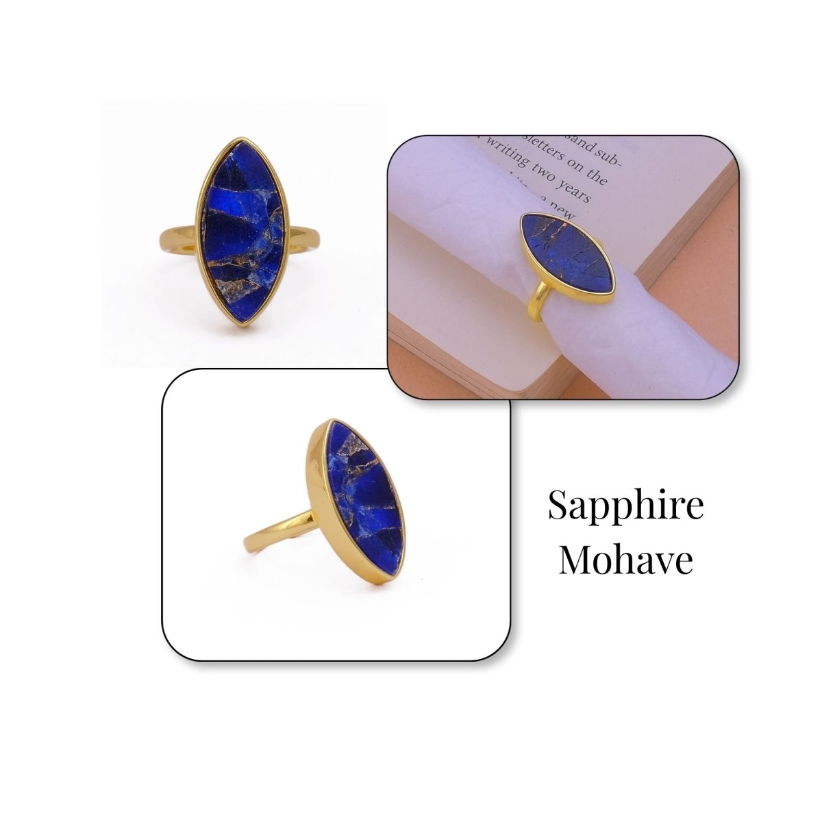 Sapphire Mohave Marquise Shape Statement Rings, Handmade Minimal Jewelry CR - 1001