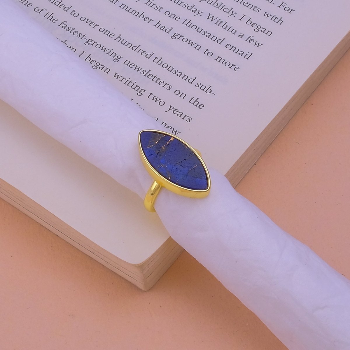 Sapphire Mohave Marquise Shape Statement Rings, Handmade Minimal Jewelry CR - 1001