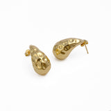 Sculpted Gold Plated Nugget Textured Teardrop Hoop Earrings