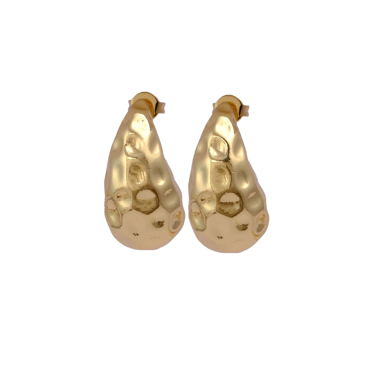 Sculpted Gold Plated Nugget Textured Teardrop Hoop Earrings