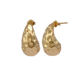 Sculpted Gold Plated Nugget Textured Teardrop Hoop Earrings