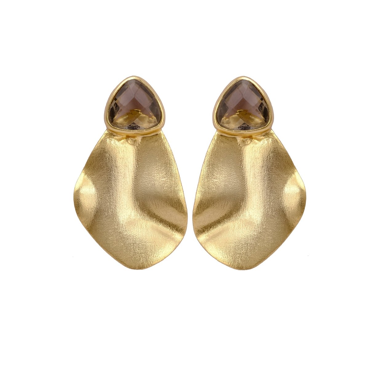 Smoky Quartz Earring Textured Organic Shape Earring Matte Gold Plated Earring